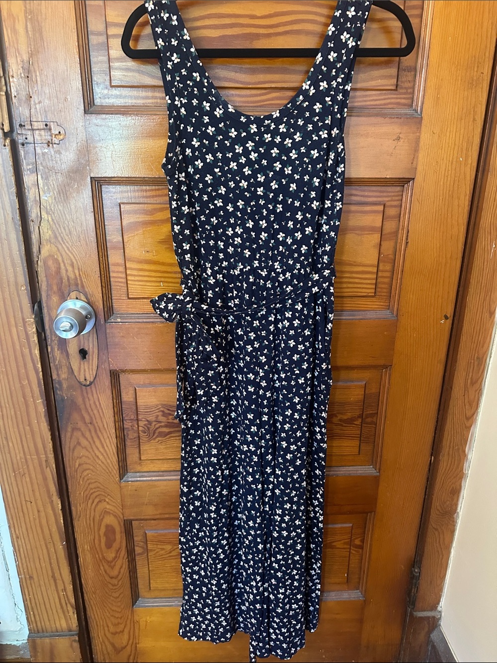 Sleeveless NAVY Floral Jumpsuit with Tie Waist